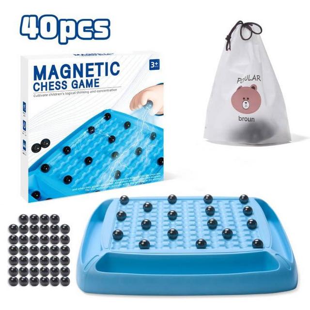 2024 New Magnetic Chess Game,Magnetic Chess Fun Family Games for Kids and Adults,Magnet Chess Game with 40Pcs Magnetic Stones,Table Top Magnetic Board Game,2-4 Players