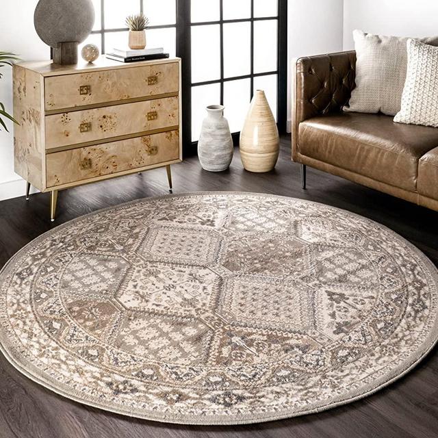 nuLOOM Becca Vintage Tile Area Rug, 4' Round, Grey
