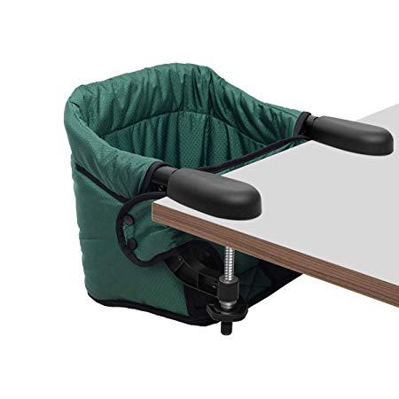 Hook On Chair, Safe and High Load Design, Fold-Flat Storage and Tight Fixing Clip on Table High Chair, Removable Seat Cushion, Attach to Fast Table Chair (Dark Green)