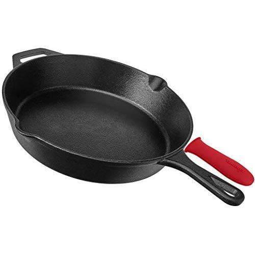 Pre-Seasoned Cast Iron Skillet (12-Inch) with Handle Cover Oven Safe Cookware - Heat-Resistant Holder - Indoor and Outdoor Use - Grill, Stovetop, Induction Safe