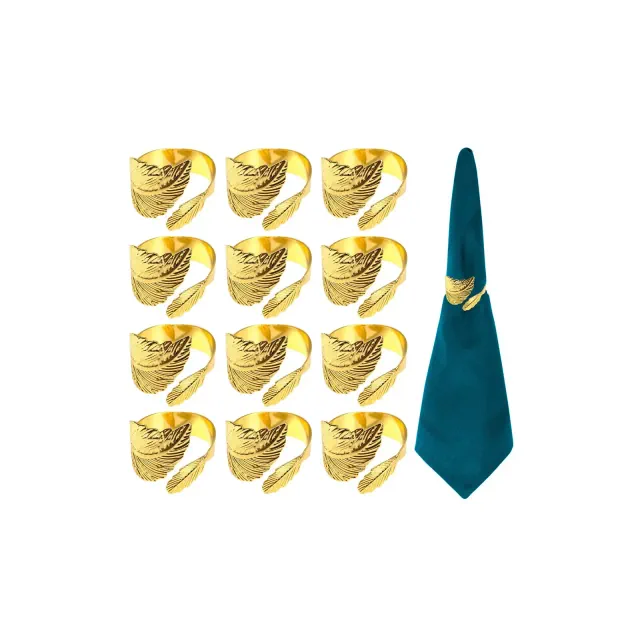 12pcs Gold Leaf Napkin Rings Set Table Napkin Holder Metal Leaves Napkin Holder Rings Dining Table Decoration for Anniversary Wedding Birthday