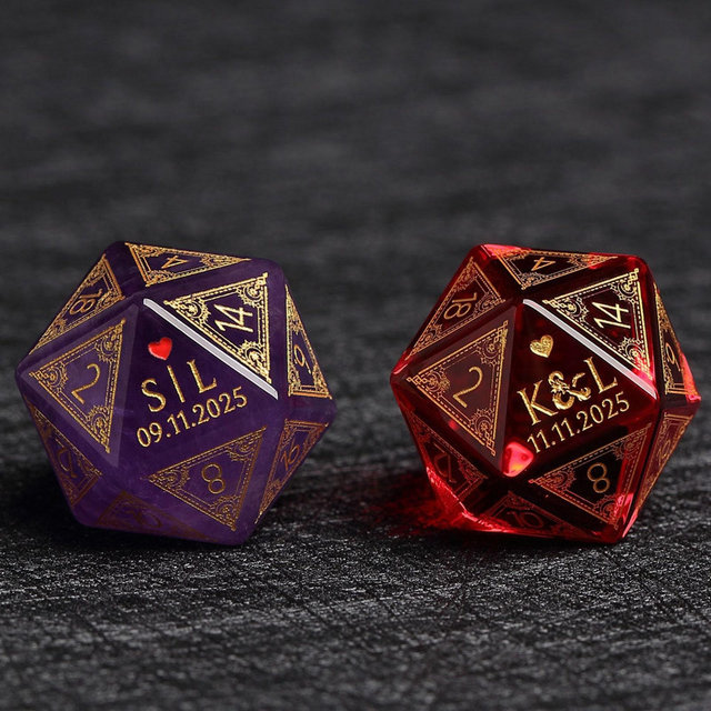 Custom Wedding Dice | Custom Dice D20 | Dungeons & Dragons | DND Dice | Stone Dice | Black Dice | Groom dice | Bride Dice | Marriage dice