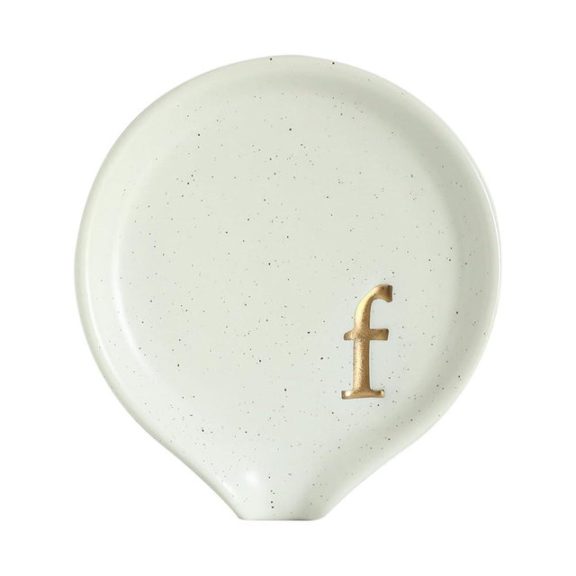 COLLECTIVE HOME - Ceramic Coffee Spoon Rest, Monogram Ceramic Spoon Holder, 3.8 Inches Coffee Spoon Holder, Mini Teaspoon Rest, Small Spoon Holder for Stove Coffee Bar (f)