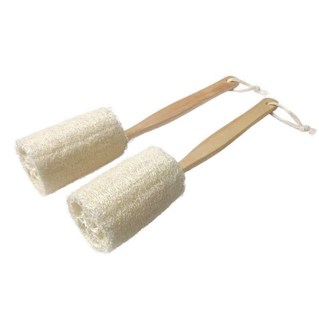 100% Natural Exfoliating Loofah Back Sponge Scrubber with Long Wooden Handle Stick Holder Body Shower Bath Spa Pack of 2 Luffa Loofa