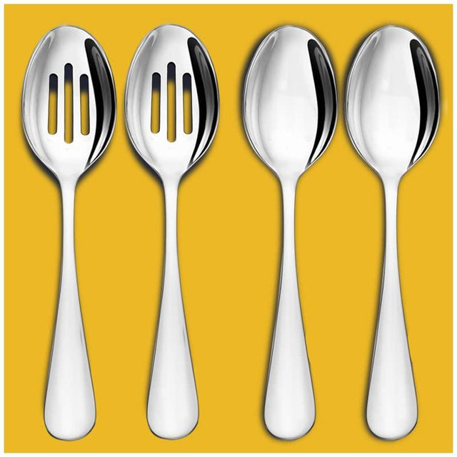 Serving Spoon Set,Stainless Steel Serving Spoons x 2, Slotted Spoons x 2,8.5 inches Serving Utensils Set for 4,Buffet Banquet Spoons