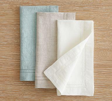 White Double Hemstitch Linen Napkins - Set of 4