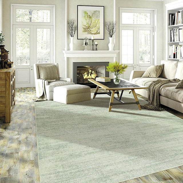 BILEEHOME Nursery Rug for Baby Girl Boy,Neutral Washable Sage Green Boho Area Rugs 6x9,Light Green and Ivory