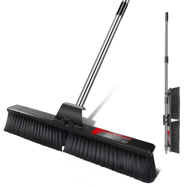 MASTERTOP 24" Push Broom Heavy Duty Deck Scrubber with Adjustable Stainless Steel Long Handle EVA Foam Comfort Grip Commercial Floor Scrub Brush for Clean Debris, Sand, Mud, Snow, Leaves
