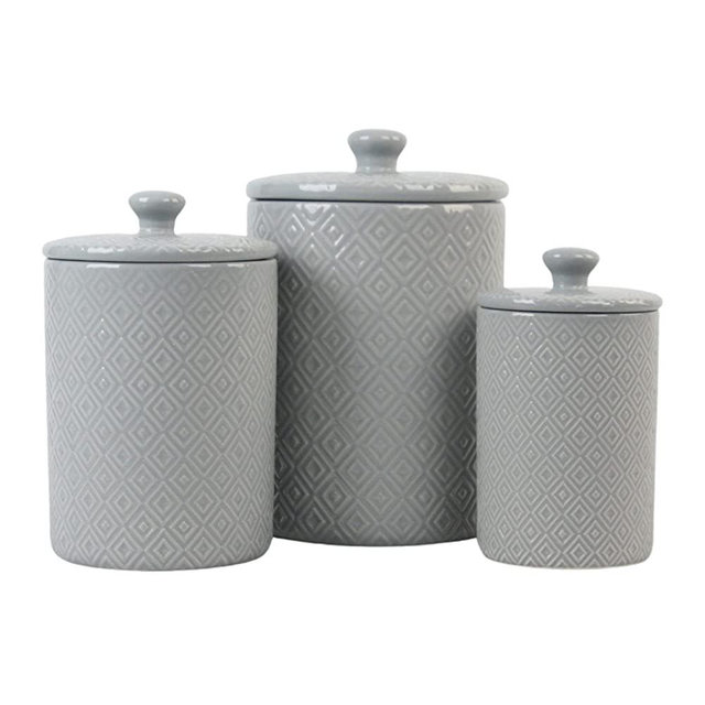 10 Strawberry Street Kitchen Canister Set, 3 Piece, Diamond Gray