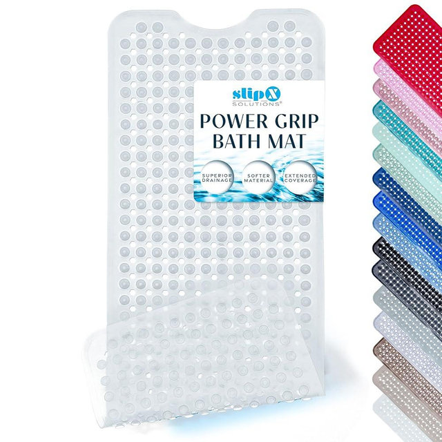 SlipX Solutions Power Grip Bathtub Safety Mat | Precision Grip Technology for Longer, Stronger, & Softer Wet Surface Protection | Transparent 39"x16"