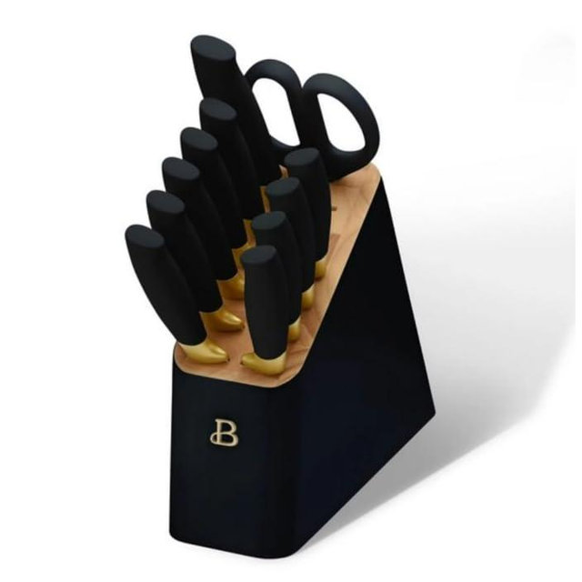 12-Piece Stainless Steel Knife Set with Block and Soft Grip Handles – Black Sesame by Drew Barrymore