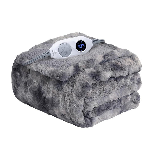 Westinghouse Electric Heated Throw Blanket, Faux Fur with 6 Heating Levels & Auto Off, Soft Cozy Sherpa Washable Blanket (50" x 60", Grey)