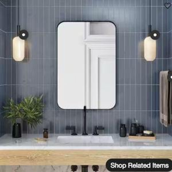16 in. W x 24 in. H Small Rectangular Metal Framed Wall Bathroom Vanity Mirror in Black