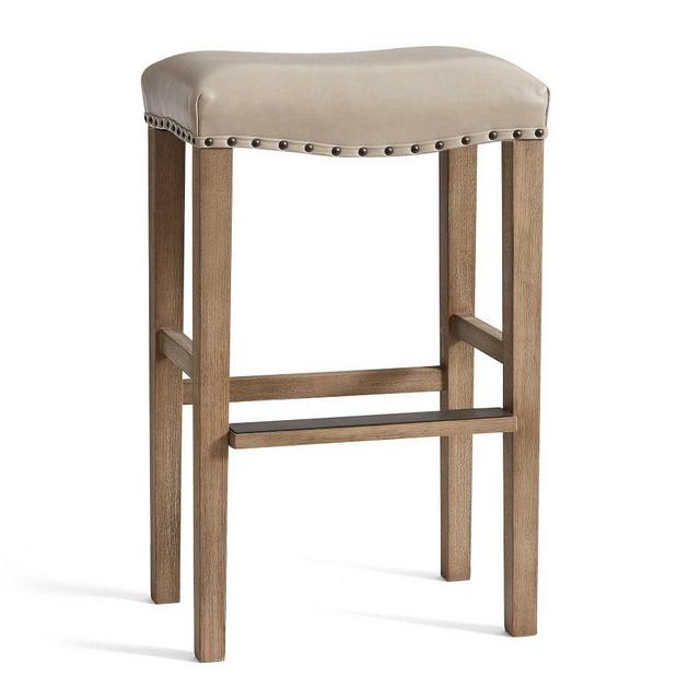 Manchester Leather Backless Bar Stool, Counter Height, Seadrift Leg/Statesville Pebble