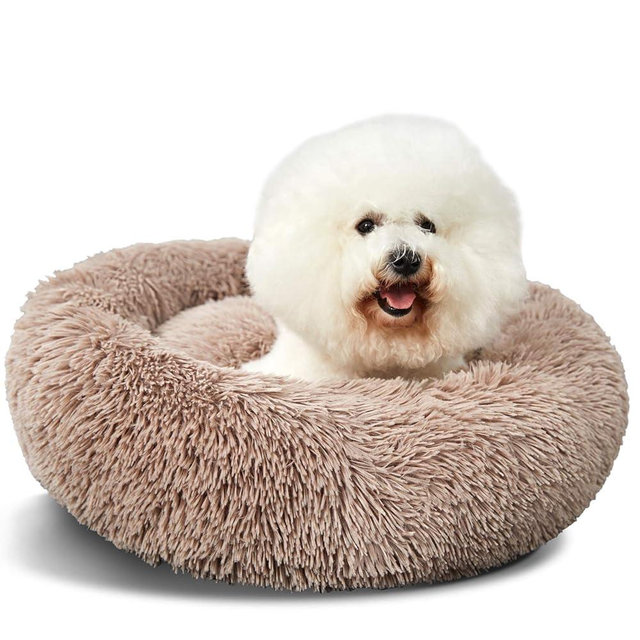 Washable Round Donut Dog Bed - Small, Comfy Calming Bed for Small Dogs