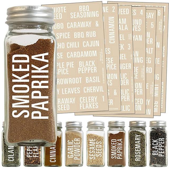 Talented Kitchen 134 White All Caps Spice Label Set: 134 Spice Names + Numbers. White Letters on Clear Sticker. Water Resistant for Spice Jars Organization Storage (Set of 134– All Caps White Spices)