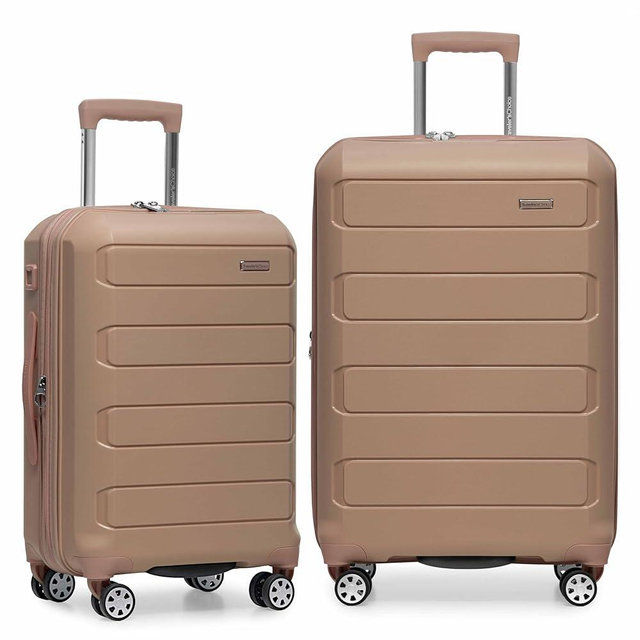 Traveler's Choice Pagosa Indestructible Hardshell Expandable Spinner Luggage, Latte Beige, 2 Piece Set