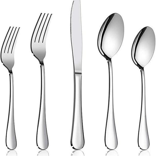 60-Piece Silverware Flatware Set, E-far Stainless Steel Dinner Cutlery Utensil Set Service for 12, Suitable for Home/Restaurant/Hotel/Party, Simple Design, Mirror Finished - Dishwasher Safe