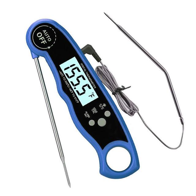 Meat Thermometer, Digital Meat Thermometer Instant Read, 2 in 1 Dual Probe Food Thermometer with Alarm Function Backlight for Grilling, Smoking, Cooking, Frying, Baking, Kitchen, Oven (Blue)