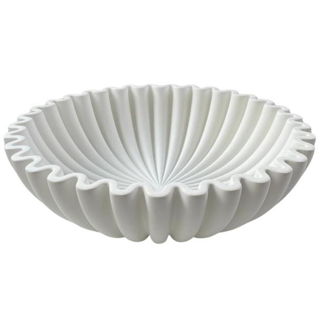 OAKOA Large Decorative Bowl - White Decorative Bowls for Home Decor - Organic Modern Home Decor Bowl - Concrete Ruffle Bowl Decor - Fluted Bowl - Scalloped Bowl - Wavy Bowl