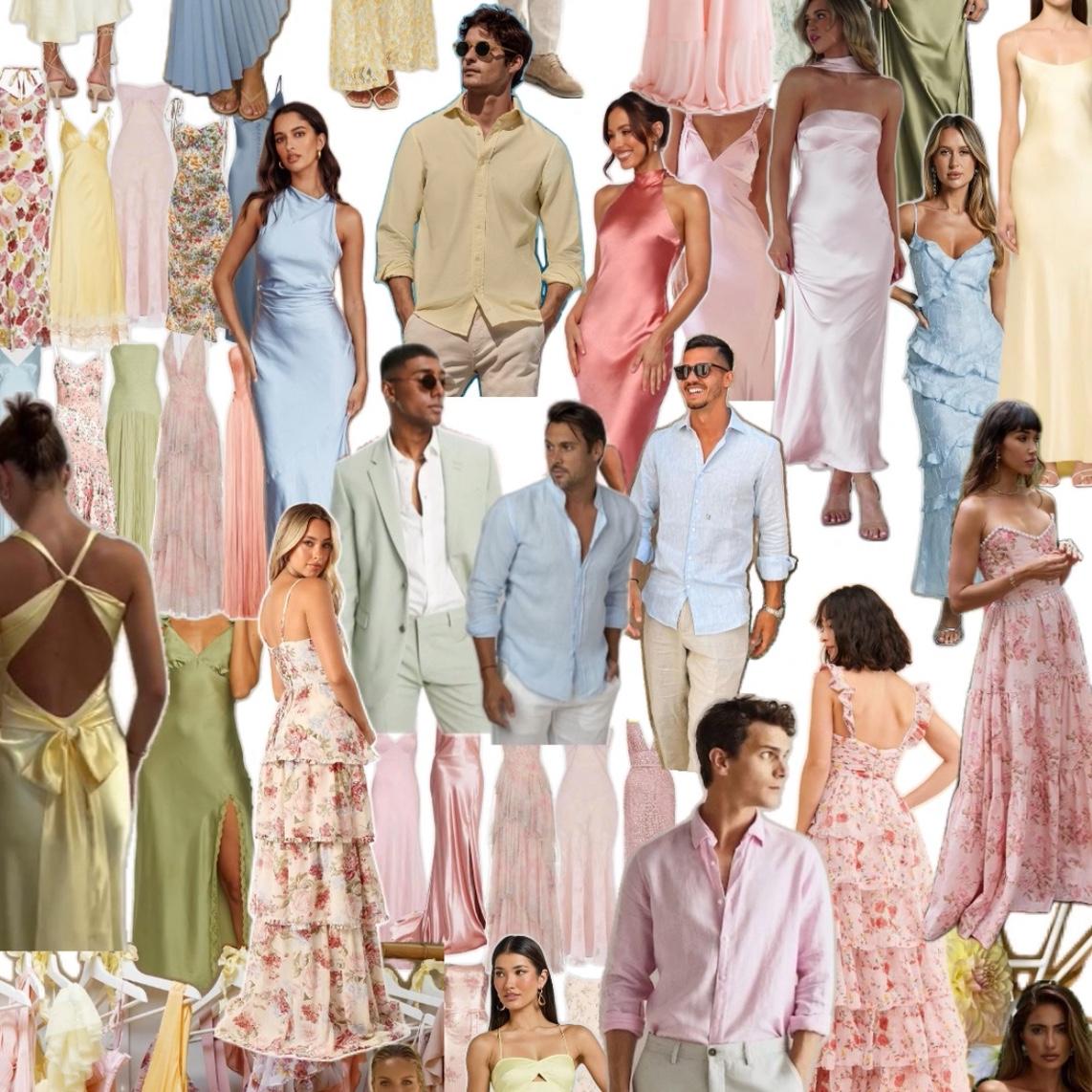 Ladies: Garden style colorful dresses 
*NO white please

Gentlemen: Dress shirts, trousers, slacks, formal shoes
*NO jeans allowed (sorry)