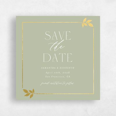 Green Simple Wedding Save the Date - Dakota Square Foil