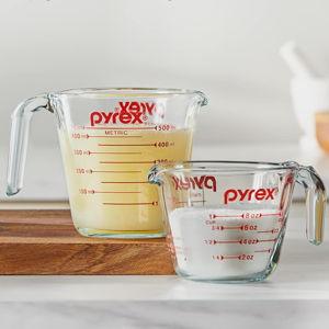 Pyrex 2 Piece Glass Measuring Cup Set, Includes 1-Cup, and 2-Cup Tempered Glass Liquid Measuring Cups, Dishwasher, Freezer, Microwave, and Preheated Oven Safe, Essential Kitchen Tools
