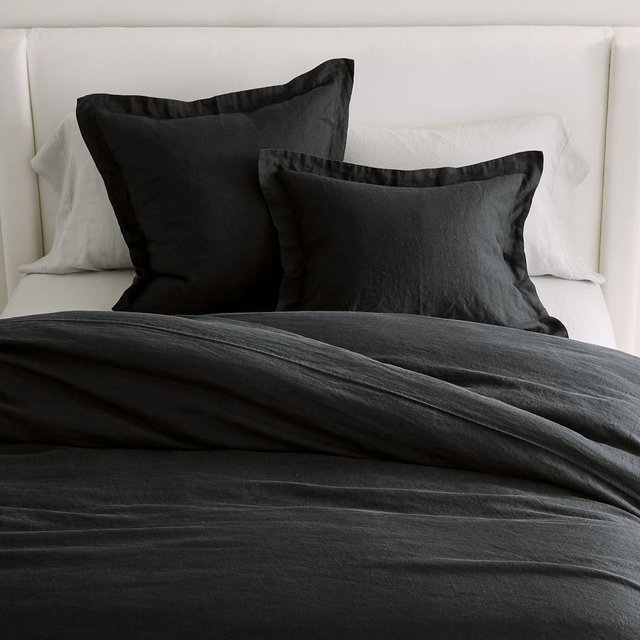 Black Belgian Flax Linen Duvet Cover, King/Cal. King