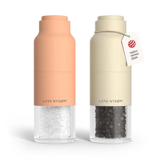 LARS NYSØM Salt and Pepper Grinder Set Stainless Steel with Adjustable Grinder I Bottle Design Spice Mills Set Manual (Peach/Beige)