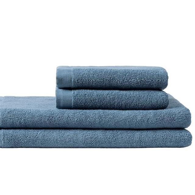 Coyuchi Classic Organic Cotton Terry Bath Towels, Minimalist 4-Piece Towel Set, Cerulean, Quick-Dry, Highly Absorbent, Soft, Lightweight, 100% GOTS Certified, 2 Hand Towel, and 2 Bath Towel
