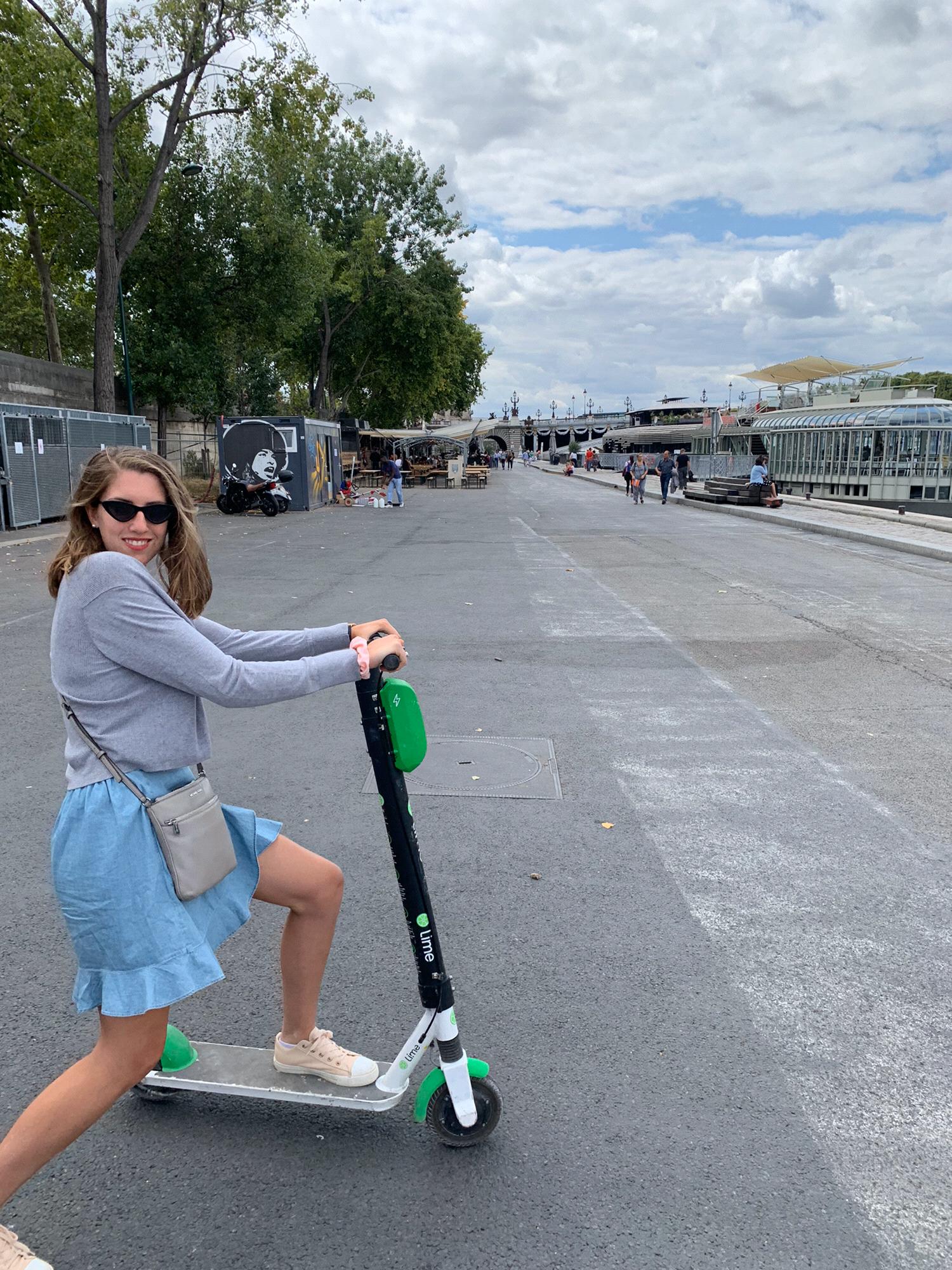 Lauren getting used to the “scoots” in Paris!