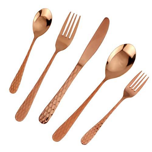MDEALY 30-Piece Copper Silverware Set for 6, 18/0 Stainless Steel Flatware Cutlery Utensils Set, Include Dinner Knives,Dinner Forks,Dinner Spoons,Salad Forks,Teaspoons, Elegant Gift