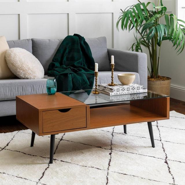 Mid Century Modern Wood and Glass Coffee Table Acron - Saracina Home