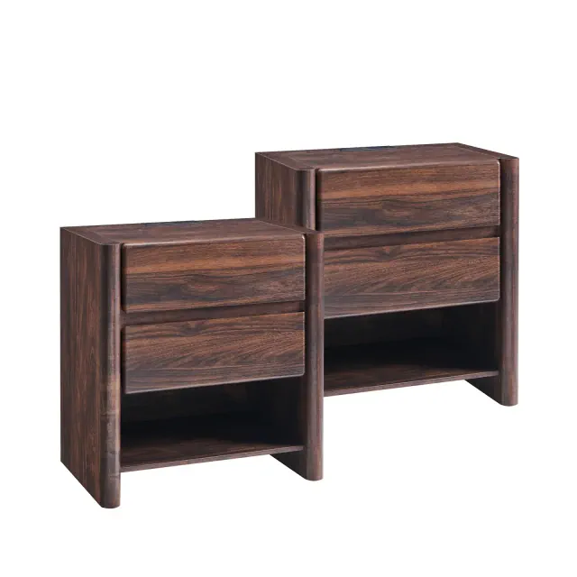 Night Stands Set 2 with Charging Station, Nightstand with Rounded Corner Design, 23.6" W Modern Nightstand for Bedroom, Sofa Side, Brown
