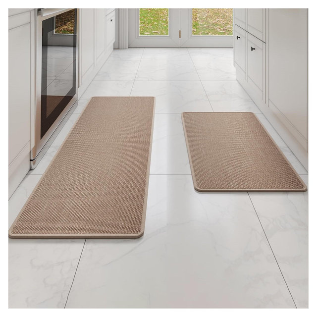 BAGOKIE 2 Pieces Kitchen Rugs Non Slip Bathroom Floor Mat Set, Brown