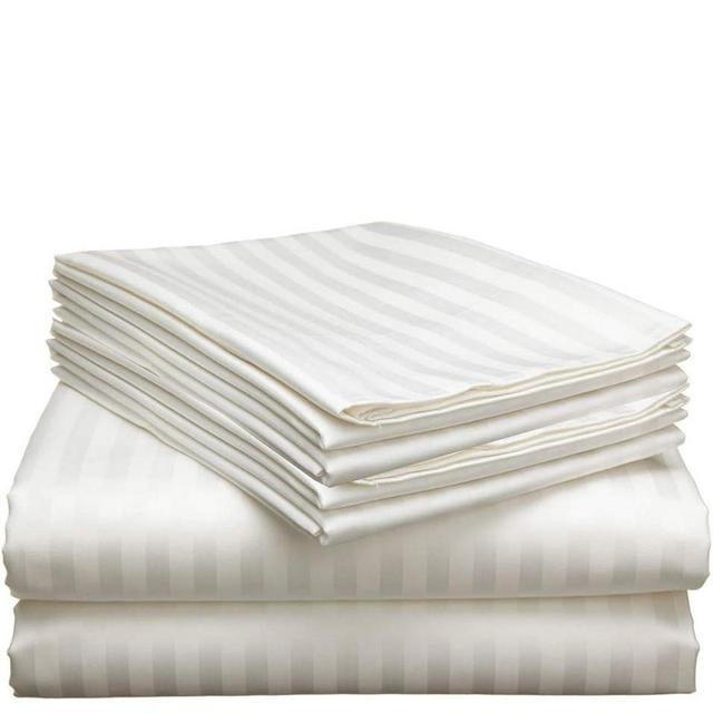 6 Piece Extra Deep Pocket King Size Size Sheet Set 600 Thread Count Egyptian Cotton SheetsKing Size Hotel Luxury Collection 6 PC Striped Sheet Set Ivory Stripe Fits Mattress Upto 21'' DEEP Pocket