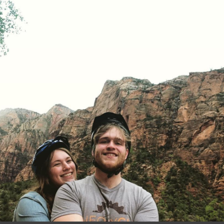 The day we got engaged, in Zion National Park! Riding bikes down the canyon.