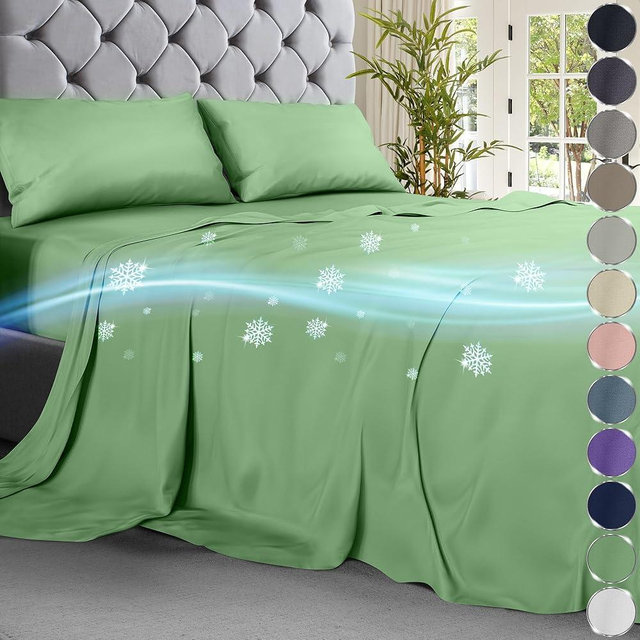 DECOLURE Cooling Sheets Queen Set 4pcs - Luxurious & Ultra-Soft Cooling Bed Sheets Queen Size for Hot Sleepers - Comfortable Bamboo Viscose Microfiber Queen Bed Sheets Set Cooling (Sage Green)