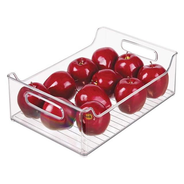 iDesign Plastic Fridge and Freezer Storage Organizer Bin With Handles, Clear Container for Food, Drinks, Produce Organization, BPA-Free , 10" x 5" x 14", Clear