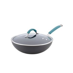 Meyer - Rachael Ray Cucina Hard-Anodized Nonstick Covered Stir Fry Pan, 11-Inch, Gray, Agave Blue Handles