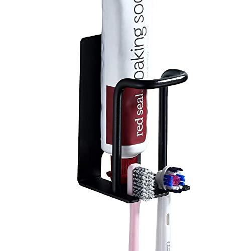 Gavia Electric Toothbrush Holder, Bathroom Toothbrush Holder Wall Mount Storage Set Organizer Razor Holder Toothpaste Holder Adhesive Metal Tooth Brush Holder Black 1 Pack