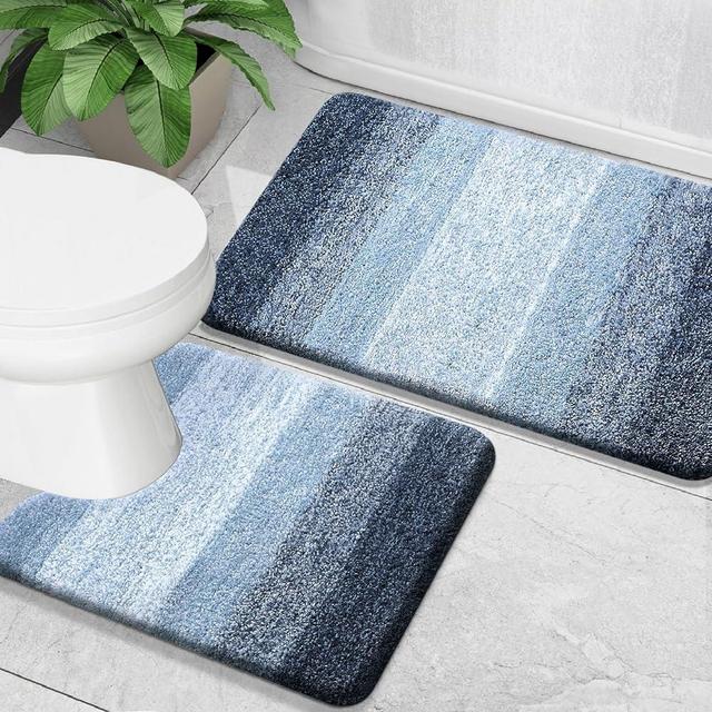 OLANLY Luxury Bathroom Rug Set 2 Piece, Soft Absorbent Microfiber Bath Rugs and U-Shaped Contour Toilet Rug, Non-Slip Bath Carpet, Machine Wash Dry, Bath Mats for Bathroom (30"x20"+24"x20", Dark Blue)