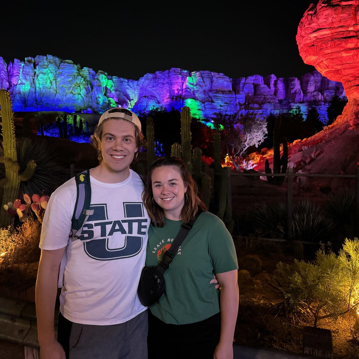 Trip to Disneyland, enjoying the cool night in Cars Land.