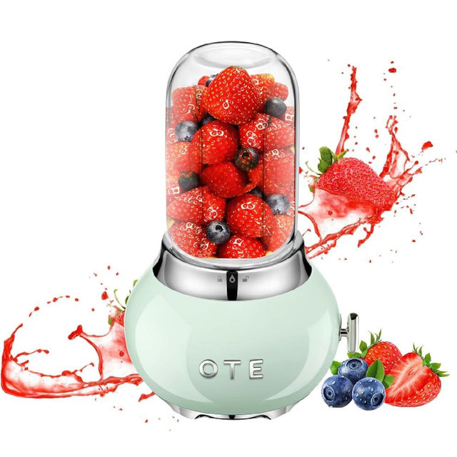 OTE Retro Blender for Shakes and Smoothies with 14 Oz Glass Jar, 4 Stainless Steel Blades, BPA Free, 20000r/m, Personal Glass Blender Best Choice for Kitchen Fruit Juicer Machines -Green