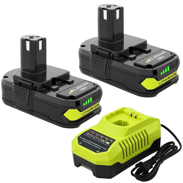 Upgraded 3600mAh Replacement for Ryobi 18V Battery (2-Pack) with Charger Combo Compatible with Ryobi 18V ONE+ Battery 3.6Ah P108 P102 P103 P104 P105 P107 P109 P122 Power Tools & Charger P117 P118