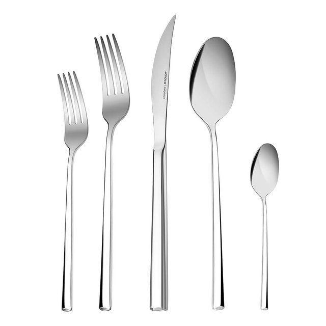 Karaca Tivoli 60 Pieces Cutlery Set for 12 Person - Forks, Spoon, Knives Silverware Sets - Modern Silver Flatware - Stainless Steel Kitchen Utensils Tableware Set - Dishwasher Safe