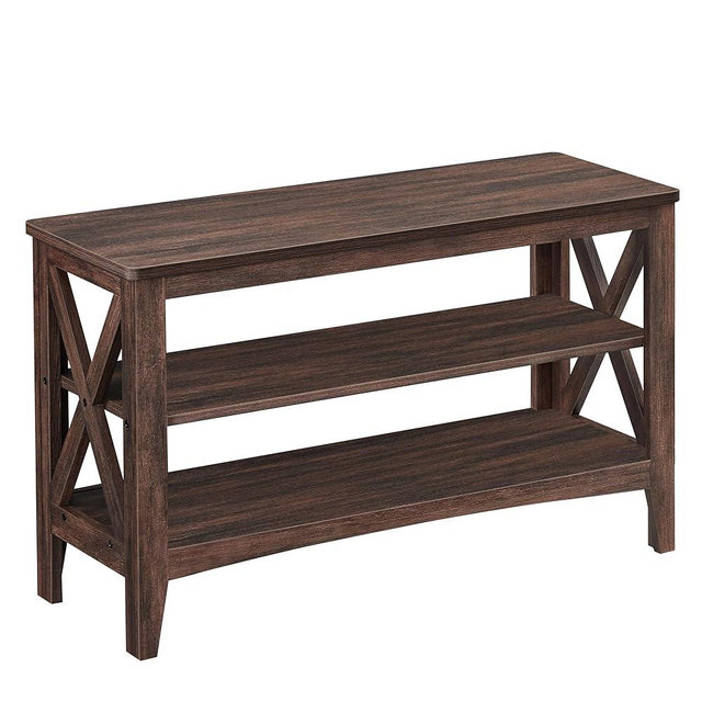 VASAGLE, Entryway Storage Bench, 2-Tier Shoe Rack, 11.8 x 31.5 x 18.9 Inches, Holds up to 300 lb, Farmhouse Style, for Living Room, Bedroom, Maroon Brown ULSB053K51, 11.8" D x 31.5" W x 18.9" H