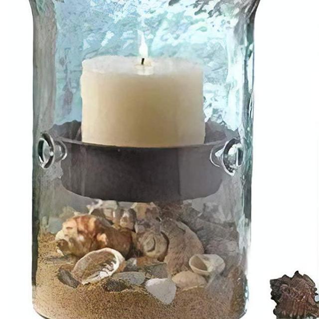 Glass Hurricane Pillar Candle Holder with Rustic Metal Insert, Perfect as a Centerpiece (Medium)