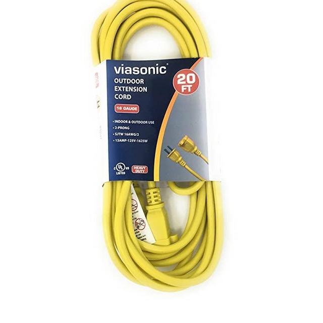 Viasonic Indoor/Outdoor Extension Cord - 20FT - Heavy Duty, Durable & Flexible, General Purpose, 16 Gauge, 2-Prong, Safety Yellow, UL-Listed - by Unity