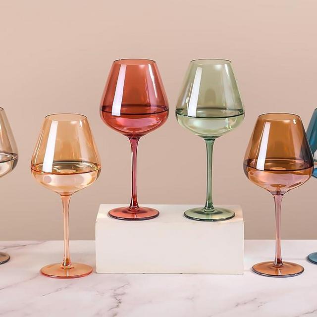 Physkoa Colored Wine Glasses Set 6 - Burgendy Wine Glasses Colored With Large Bowl&Long Stem, Wine Glasses with Multi Color,Colored Wine Stemware for Wine Lover at Wedding,Engagement,Anniversary 15oz